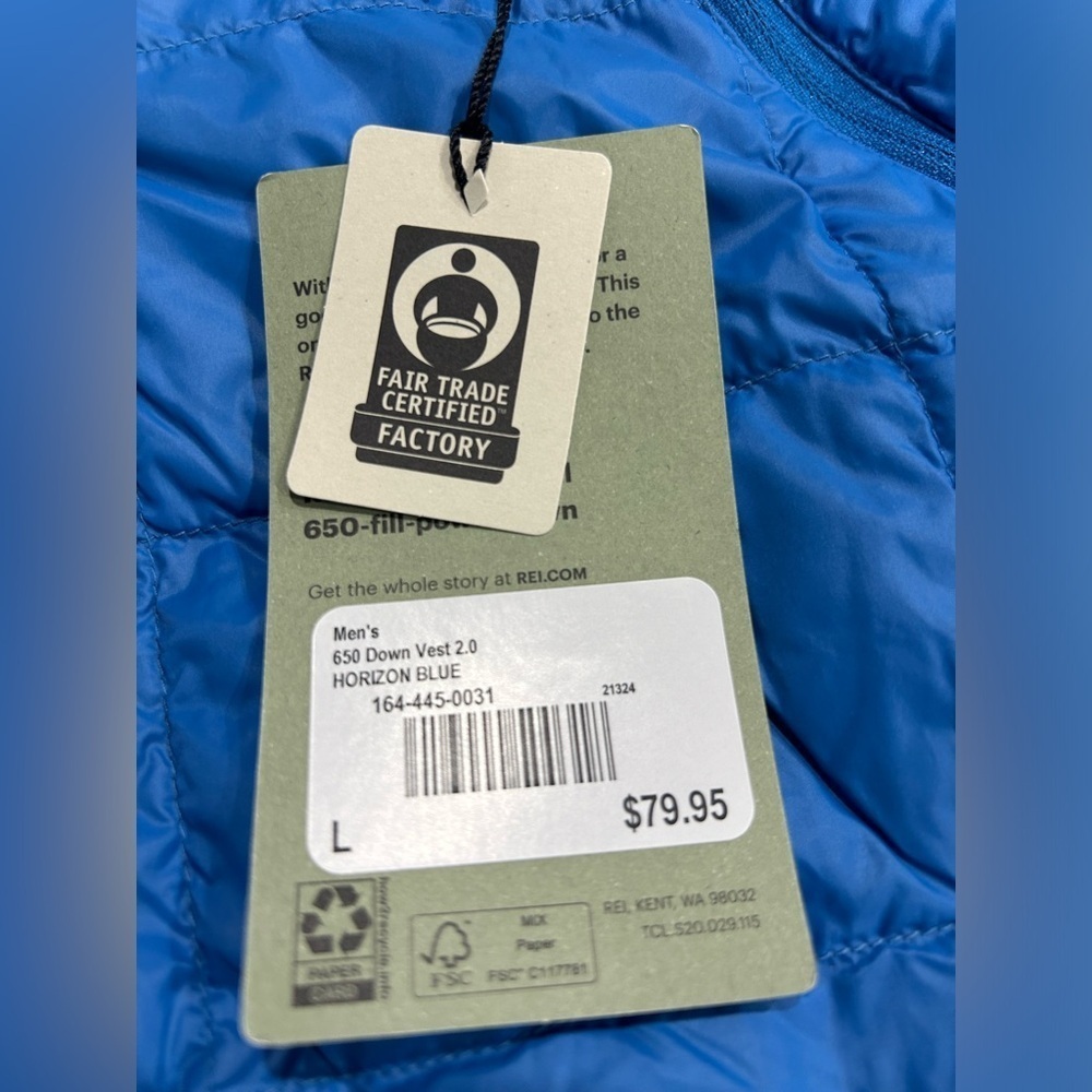 Rei Co-Op Men’s Large Puffer 650 Down Vest 2.0 Horizon Blue Puff Nwt — image 5 of 8